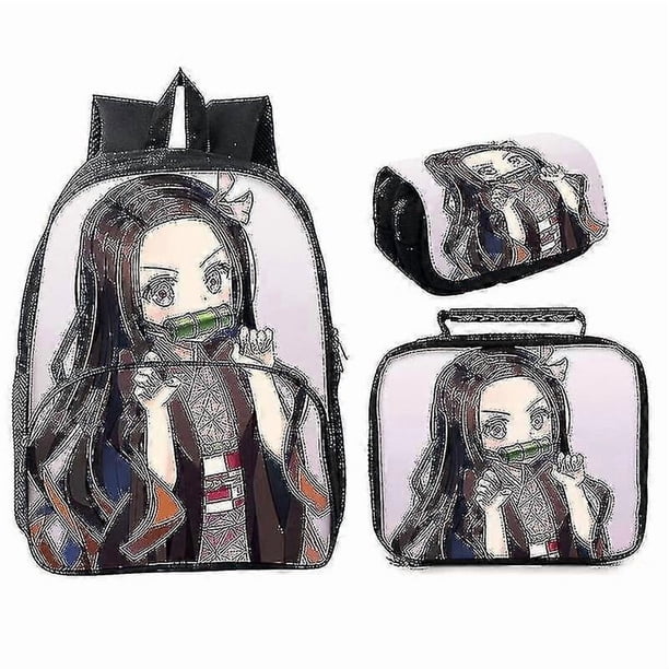 Demon Slayer Ghost Killing Blade Three-piece Set 16 Inch Round Pocket School Bag Meal Bag Pen Bag 7-13
