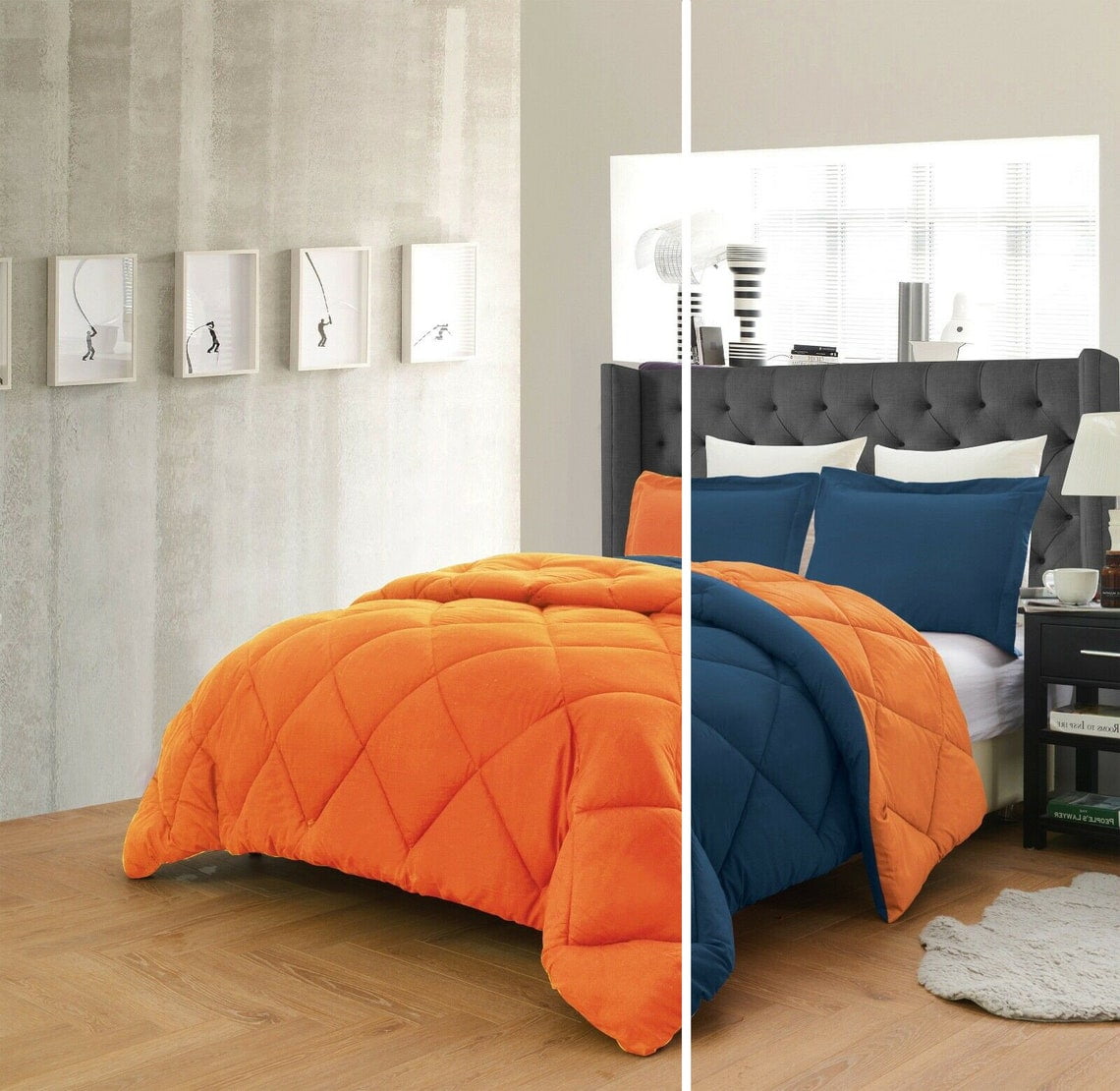 Reversible Comforter and Pillow Shams 3Piece Set In All Colors Down