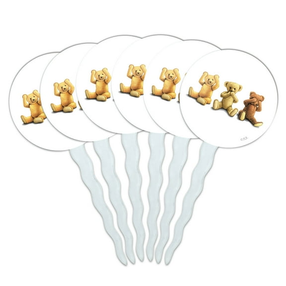 Hear Speak See No Evil Stuffed Plush Teddy Bears Cupcake Picks Toppers Decoration Set of 6