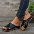 thumbnail image 5 of Dakaela Womens Wedge Sandals Leather Walking Dressy Sandal Rubber Casual Slip on Summer Shoes Black 6.5, 5 of 8
