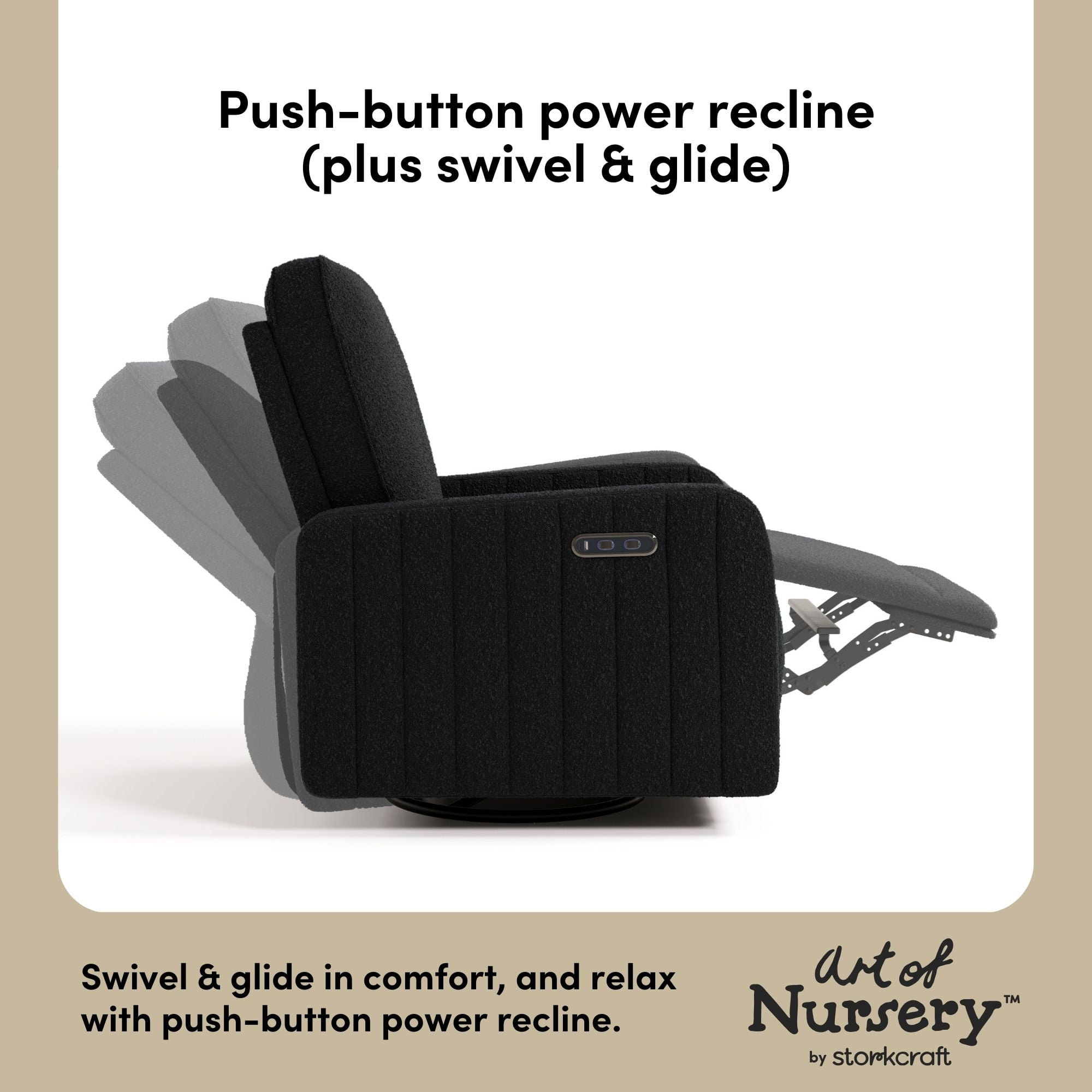 Art of Nursery by Storkcraft Kyoto Power Recliner, Black Boucle