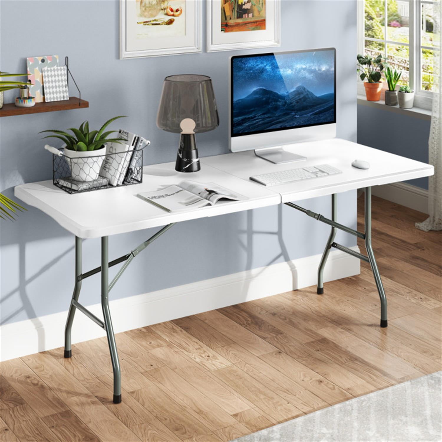 Demi Bonn 6 ft Portable Folding Table 350S Fold-in-Half Table with HDPE Tabletop for Parties Wedding BBQ Camping, White