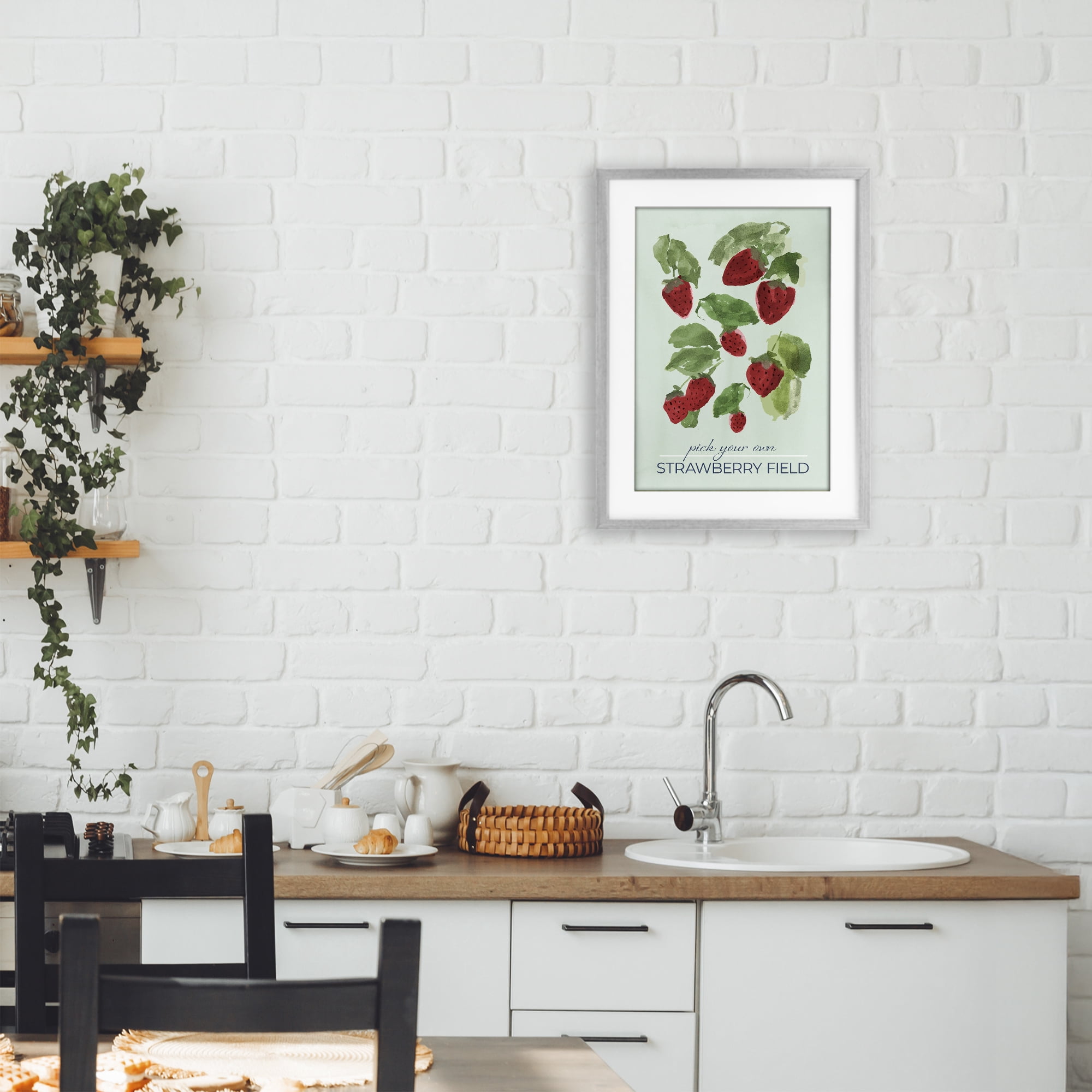 Stupell Industries Strawberry Field Pick Your Own Gray Framed Print Under Glass, design by Lucille Price