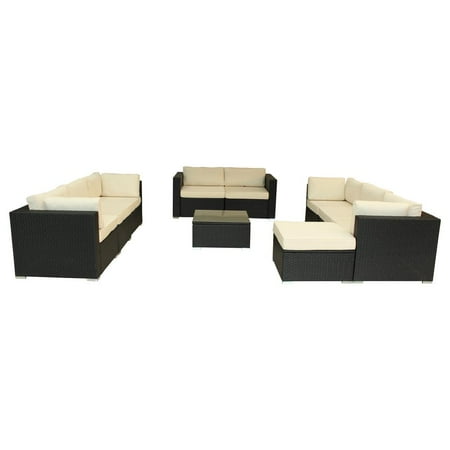 Luxury Patio Furniture Dallas 10 Piece Espresso Outdoor Lounge Set with Cushions, Polyurethane Rattan Garden Furniture Set in Brown ()