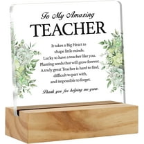 Teacher Appreciation Gifts to My Amazing Teacher Desk Decor Thank You Teacher Acrylic Desk Plaque Sign with Wood Stand Home Office Desk Sign Keepsake Present for Teachers