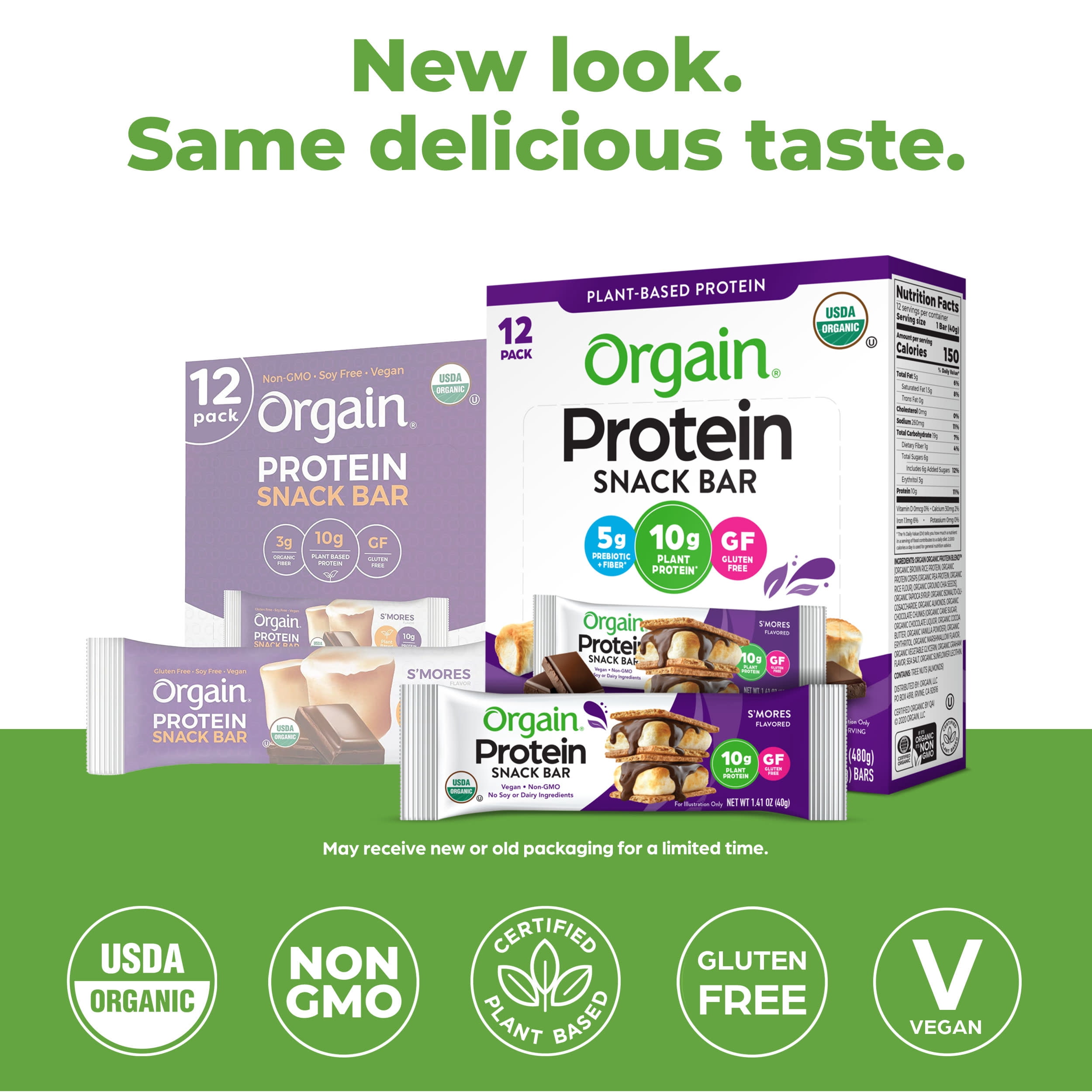 Orgain Organic Plant Based Protein Snack Bar S’mores, 16.9oz, 12ct