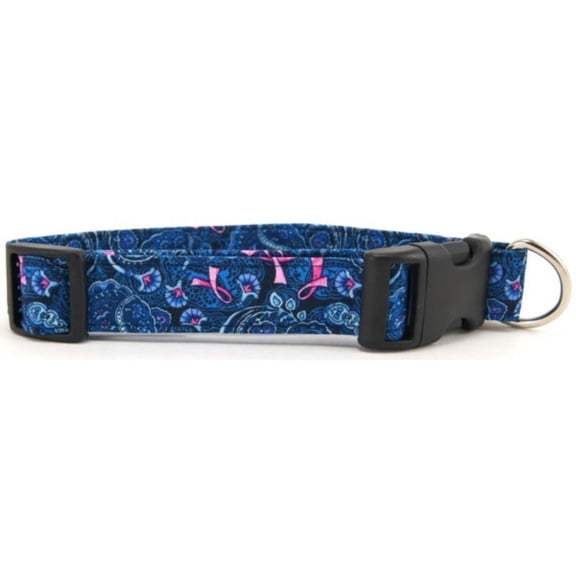 Blue Paisley Pink Ribbon Dog Collar - Size - Mini