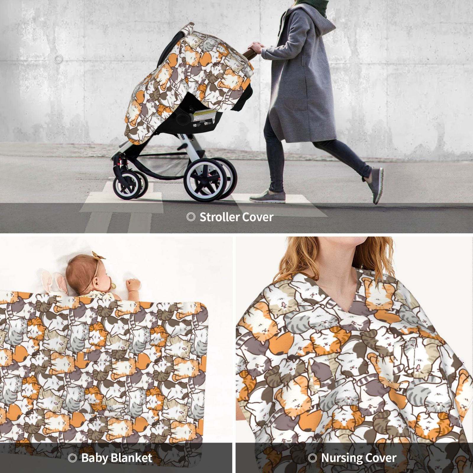 Car Seat Cover Baby - Cartoon Cat 1 Breathable Infant Car Seat Cover for Baby Carseat, Lightweight Comfort Baby Essentials Must Haves Newborn Stuff for Girl Boy