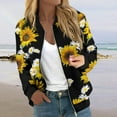 thumbnail image 2 of Women's Floral Print Bomber Jacket Stylish Sunflower Pattern Zip-Up Lightweight Casual Outerwear, 2 of 5