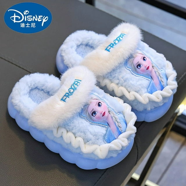 Frozen Elsa Animation Peripheral Creative Cartoon Printed Autumn And Winter Children'S Warm Non-Slip Thickened Cotton Slippers