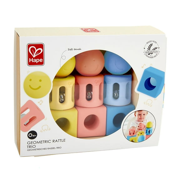 Hape: Geometric Soft Touch Rattle Trio for Infant & Toddler, 9 Pieces