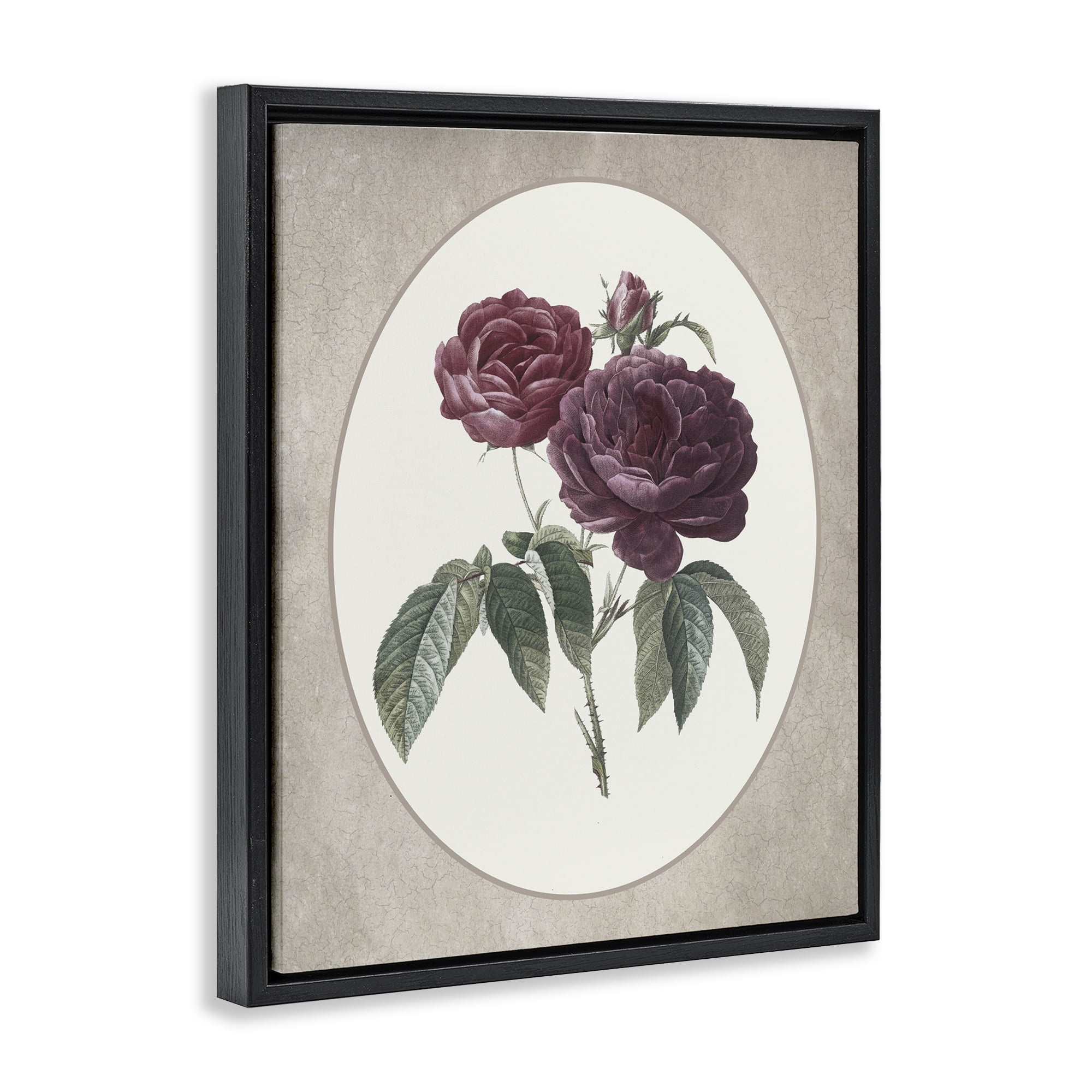 Vintage Blooms within Oval Black Framed Floater Canvas Wall Art, design by Lettered and Lined