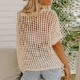 thumbnail image 7 of Crochet Coverups for Women Summer Cap Sleeve Hollow Out Casual Cruise Beach Vacation Tops Knit Pullover Sweater Beige M, 7 of 7