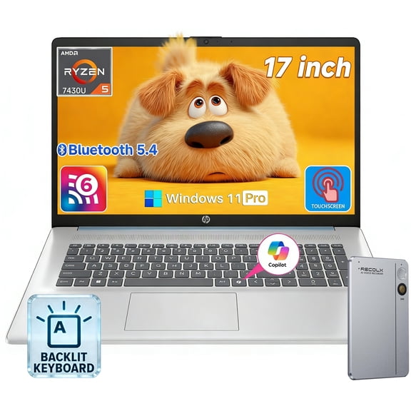 HP Flagship 17 Touchscreen Laptop Computer - 17.3" Anti-Glare HD Display, Windows 11 Pro, Copilot, AMD Ryzen 5 7430U (up to 4.3GHz), Wi-Fi 6, Numeric Keypad, 16GB RAM, 512GB SSD, AI Voice Recorder