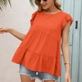 thumbnail image 3 of Lu's Chic Women's Soft Blouse Crew Neck T Shirt Short Sleeve Shirt Cute Loose Fashion Ruched Ruffle Summer Orange X-Large, 3 of 4