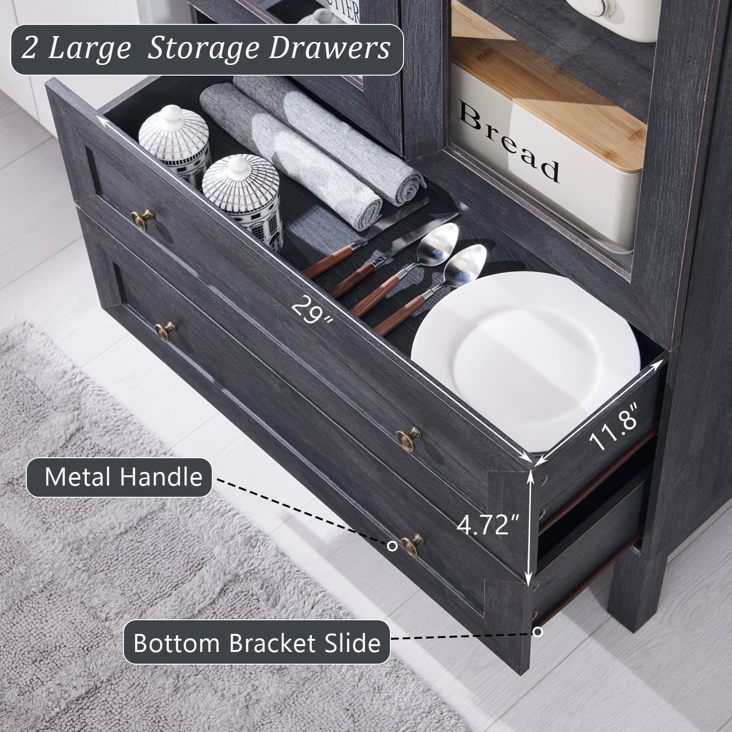 SinCiDo Arched Kitchen Pantry Storage Cabinet, 71" Tall Wood Pantry Shelves with 2 Doors & 2 Large Drawers for Dining Room Living Room