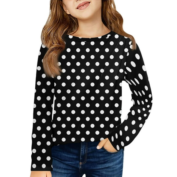 LTTVQM Fall Shirts for Toddler Girls 4-5 Long Sleeve Casual Polka Dots Print Tunic Tops Loose Fit Crew Neck Blouses Soft Shirts Black 4-5 Years