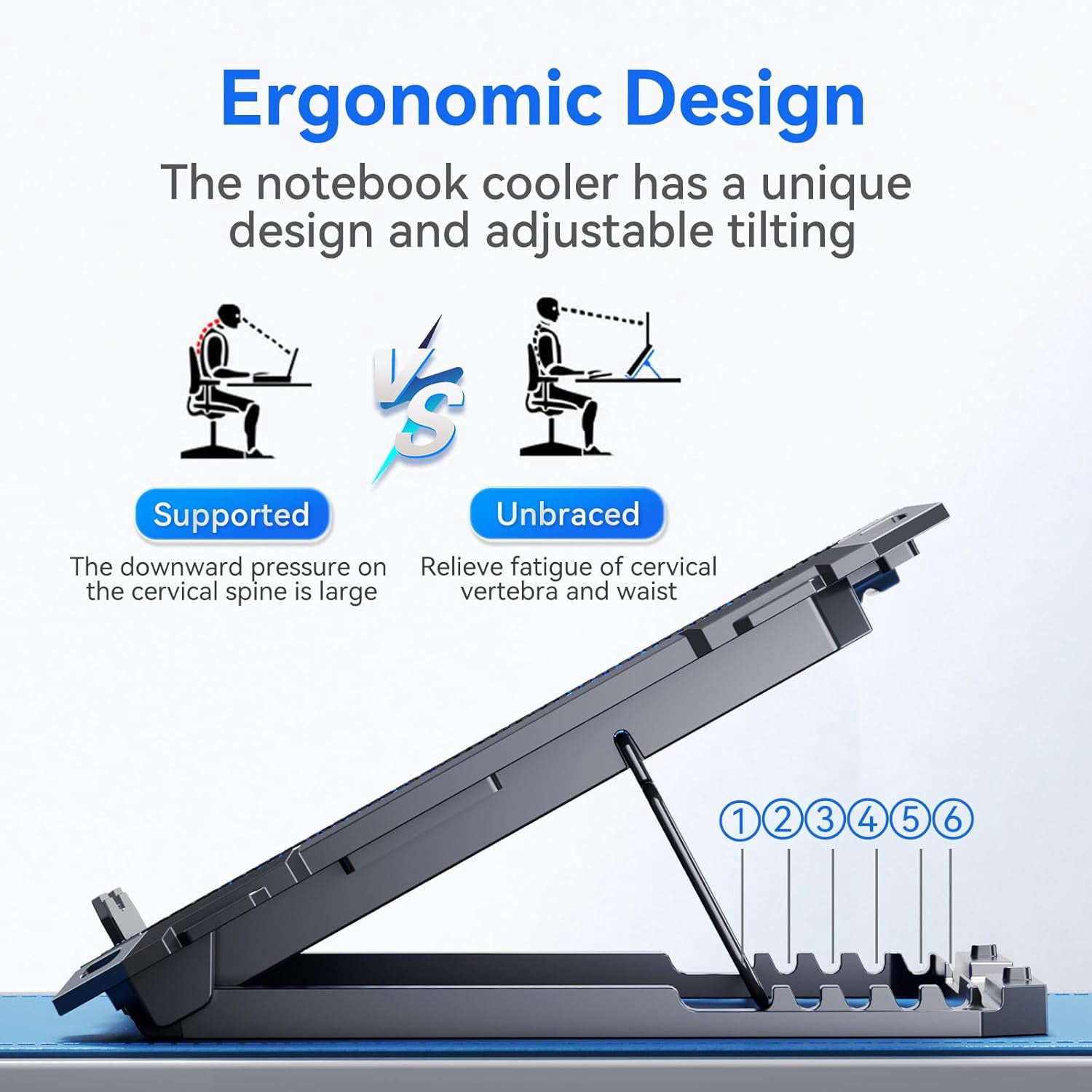 Laptop Cooling Pad with 8 Cooling Fans, Cooling Pad for Laptop Fan 13-15.6 Inch, Laptop Cooler Stand with 6 Height Adjustable, Notebook Cooler Pad with Two USB Port [2025 Version]