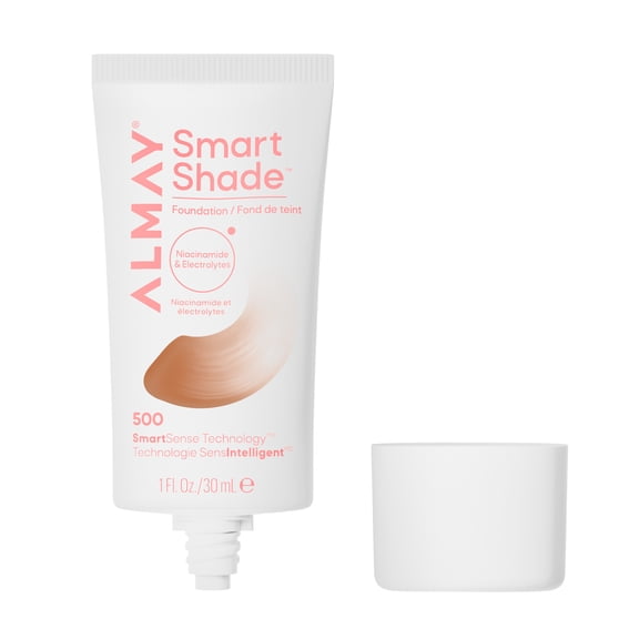 Almay Smart Shade™ Foundation Face Makeup, Oil-Free, Non-Comedogenic, Vegan, 500 Medium Deep, 1 fl oz