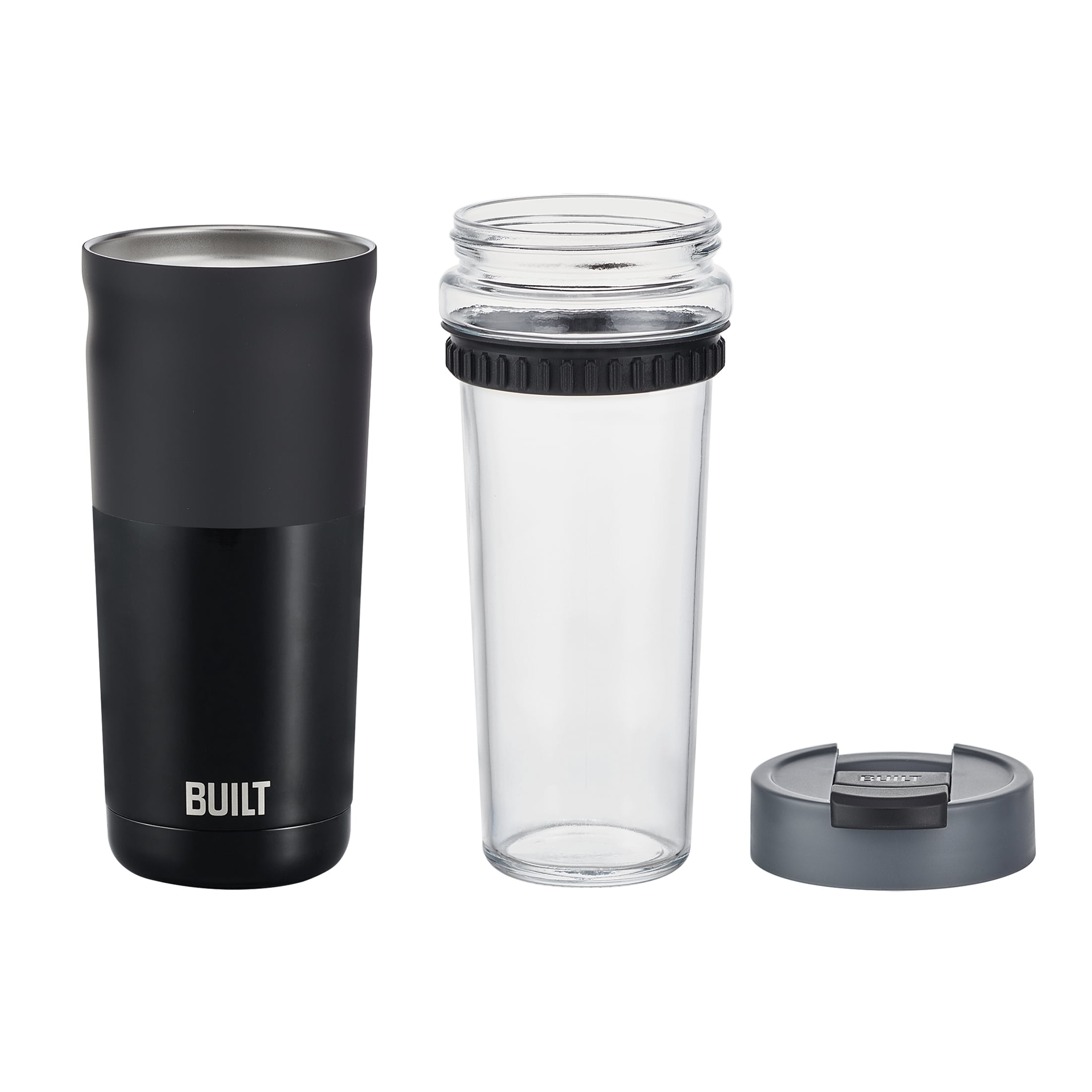 Built Glassx 20 oz Two-Tone Black Insulated Stainless Steel Tumbler with Glass Interior