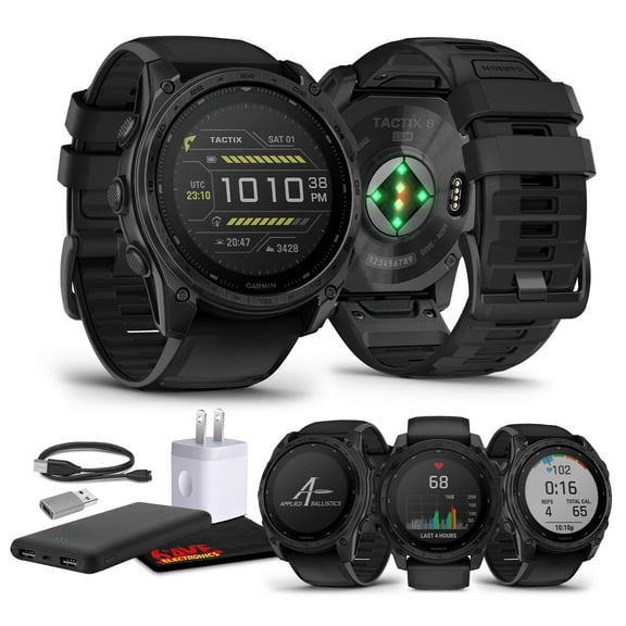 Garmin Tactix 8 51mm Solar Charged Display Elite Premium Tactical GPS Smartwatch, Includes Applied Ballistics Elite Solver, Built-in Flashlight, 48 Days Battery Life Bundle