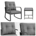 thumbnail image 4 of Wallowsun 3 Pieces Outdoor Rocking Bistro Set,Patio Conversation Set w Thick Cushions and Glass-Top Table for Poolside Patio Garden(Grey), 4 of 8