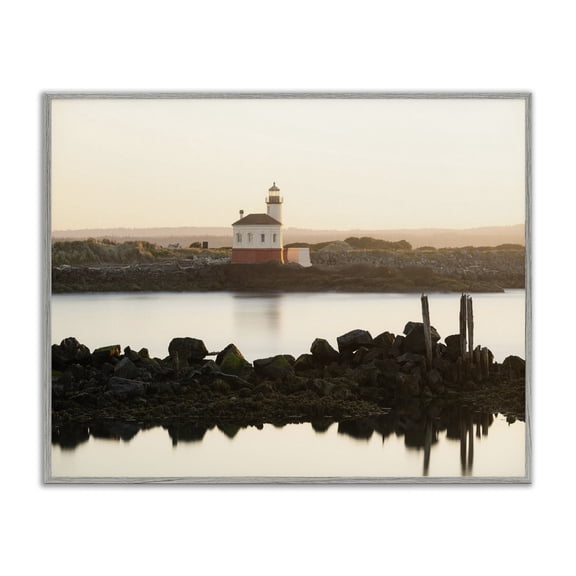 Stupell Industries Traditional Lighthouse with Soft Sunlight Gray Framed Giclee Art, 20 x 16, by Richard Wong