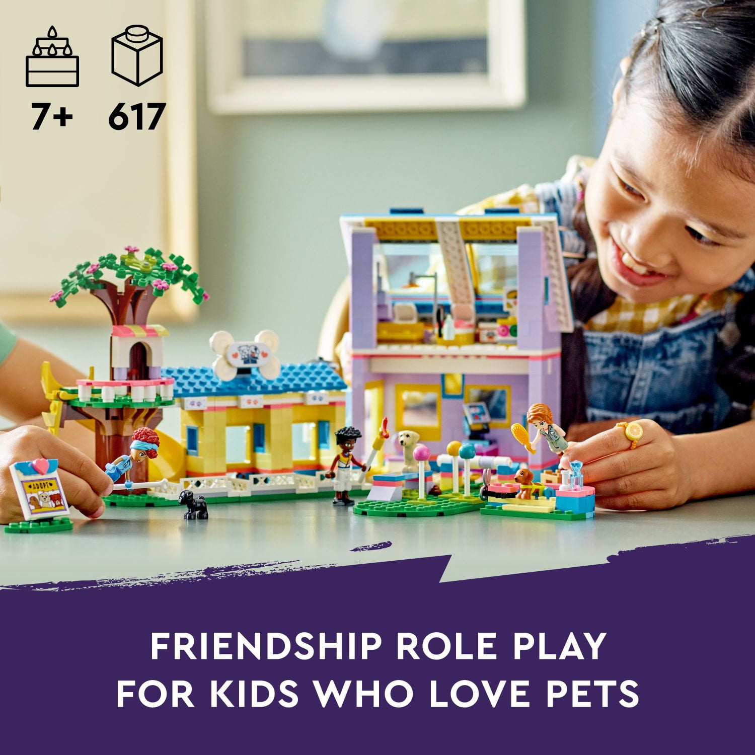 LEGO Friends Dog Rescue Center 41727, Pet Animal Playset for Kids with Autumn and Zac Mini-Dolls, Toy Vet Set, Sensory Toy for Kids Ages 7 Plus Years Old