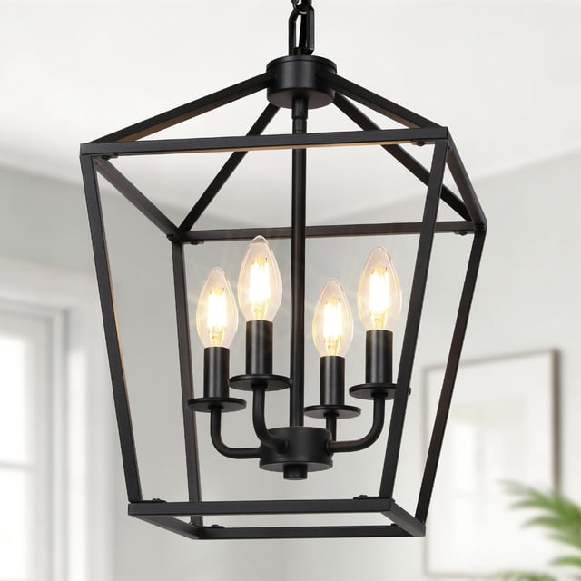 4 Light Chandelier, Industrial Ceiling Light Blac