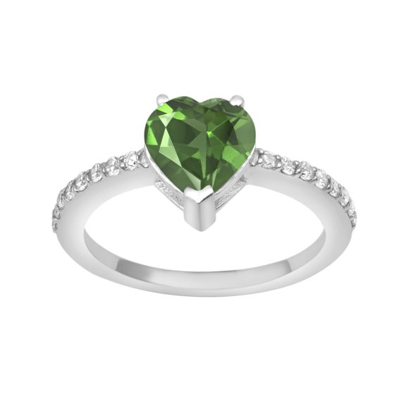 Side Accents 7 MM Peridot 925 Sterling Silver Valentines Day Gifts Women Solitaire Ring