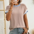 thumbnail image 5 of Olyvenn Womens Color Block Oversized Tops Trendy Casual Summer Textured Ribbed Knit T Shirts Loose Fit Short Sleeve Tshirts Khaki L, 5 of 8