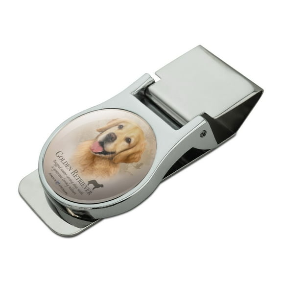Golden Retriever Dog Breed Satin Chrome Plated Metal Money Clip