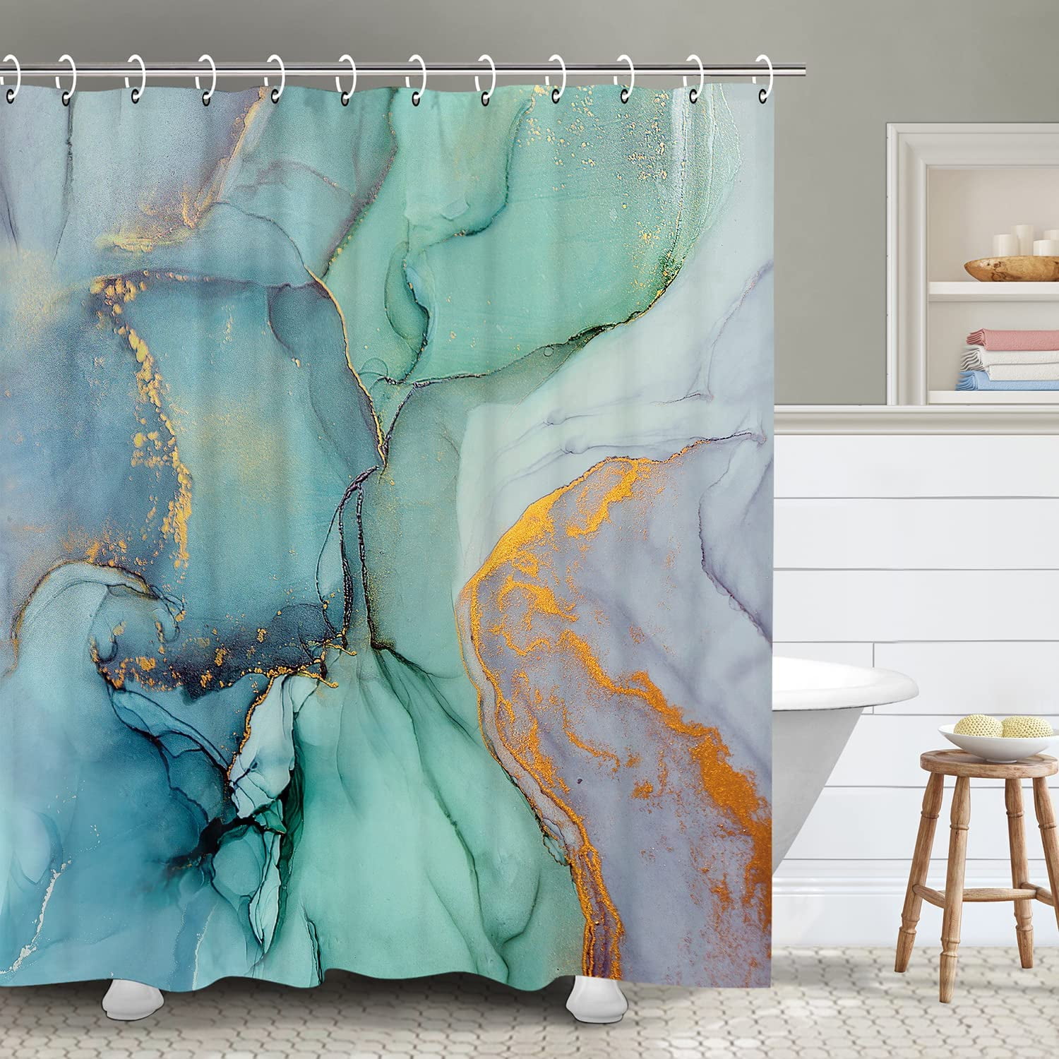 Details about   Blue White Shower Curtain Nautical Ocean Fish Print for Bathroom 