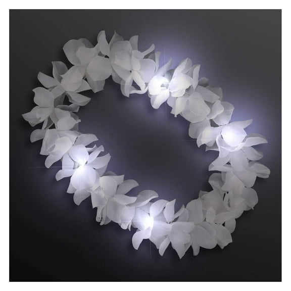 Set of 12 White Hawaiian Flower Light Up Leis