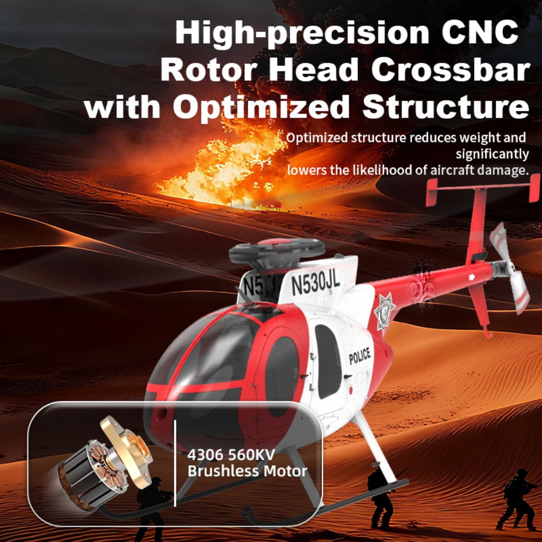 1/16 F119S MD500 Little Bird RC Helicopter for Adults, 2.4G 9CH Flybarless Military Remote Control Helicopter Model, 6G/3D GPS Smart RC Airplane with Optical Flow Positioning & Dual Brushless Motors