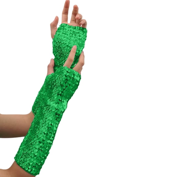Green Gloves Mittens Stylish Glitter Gloves Sequin Long Gloves Fingerless Elastic Gloves Glitter Carnival Costumes for Women and Girls