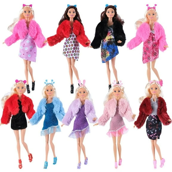 A-Waroom 9 Set Elegant 12 inch Doll Clothes Plush Coat Doll Dress with Shoes Doll Clothes Set for 12 inch Doll 27-29 CM Doll Color Random