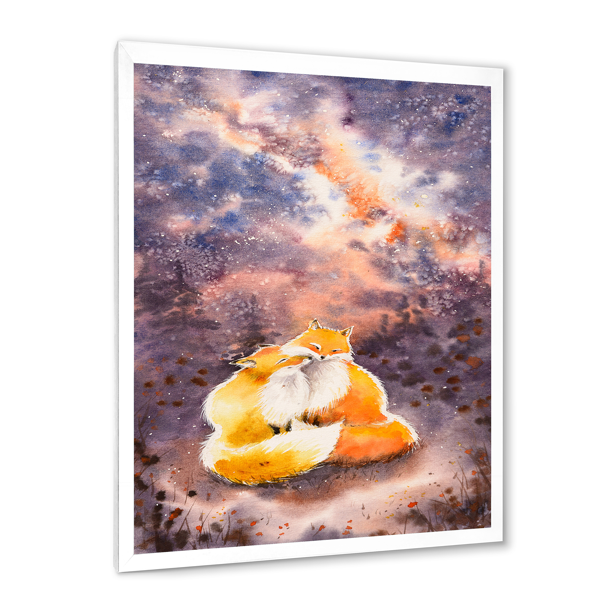 Designart 'Foxes Over A Night Sky Hugging ' Children's Art Framed Art Print