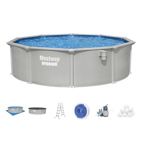 Bestway Hydrium 15' x 48" Steel Side Wall Above Ground Pool w/ Sand Pump & Accessories