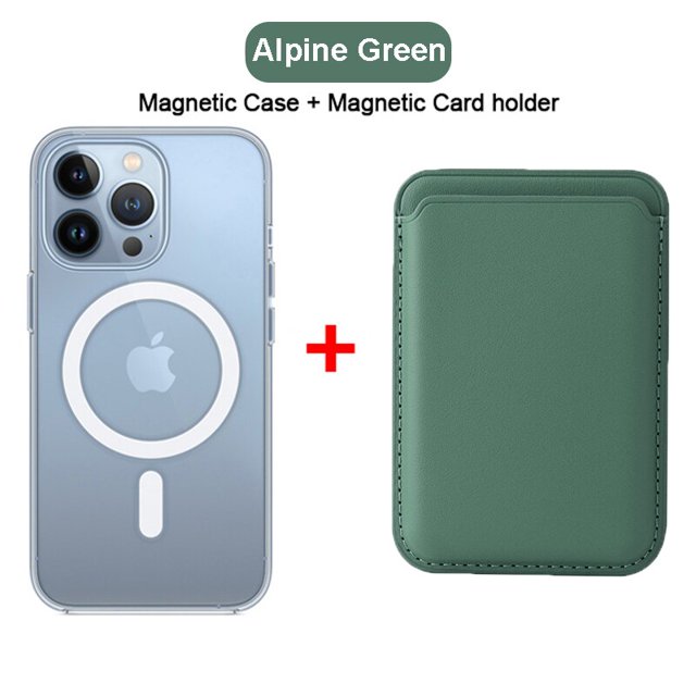 Funda de cuero transparente con tarjetero para iPhone, 15 Pro Max, 14, 13, 12, 11, XR, XS, X, 7, 8 Plus, Mini, Magsafe, cubierta de carga inalámbrica