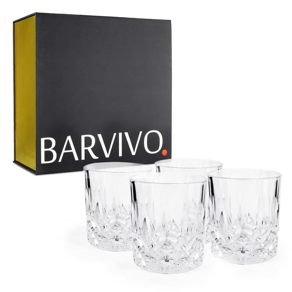 Barvivo Whiskey Glasses set 4 Pcs - Premium old fashioned glass whiskey gifts for men - Crystal Bourbon Glasses for Liquor, Scotch, Bourbon - Ideal Gift Whiskey Glass Set (11 oz)