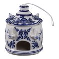 thumbnail image 4 of Round Bird Feeder for Garden or Yard Decor and Outside Display - Ceramic Hanging Bird House Design for Outdoor, Window or Floor - Decorative Bath Feeder for Garden Styling - 8", White & Blue, 4 of 11