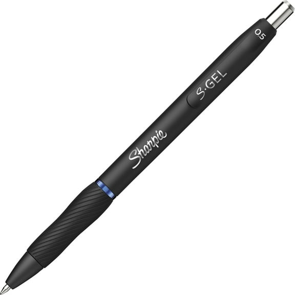 S-Gel Retractable Gel Pen Fine 0.5 mm, Blue Ink, Black Barrel, Dozen