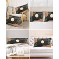thumbnail image 6 of Boho Black Satin Pillowcase for Hair and Skin with Zipper, Soft Breathable Cooling Silk Pillow Cases, Brown Modern Stripes Moon Abstract Leaf Throw Pillow Covers Standard Size 20"x26" Set of 2, 6 of 6