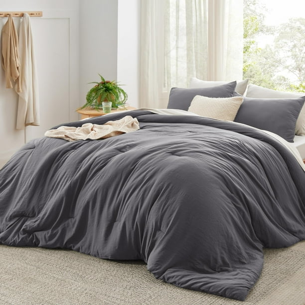 Juego de edredón Bedsure Super King de 305 x 305 cm, gris oscuro y suave