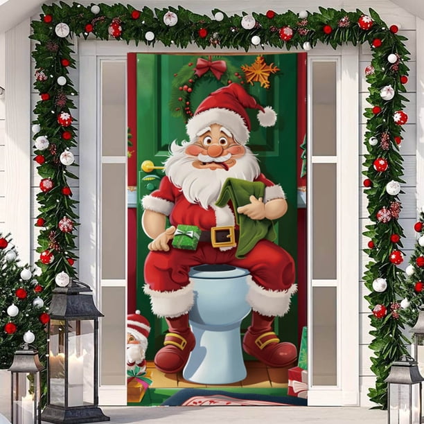 Decoración navideña para puerta de entrada, tela colgante, cubierta navideña para puerta, fondo fotográfico, decoración navideña, letrero para baño, porche, pancarta, suministros de Año Nuevo
