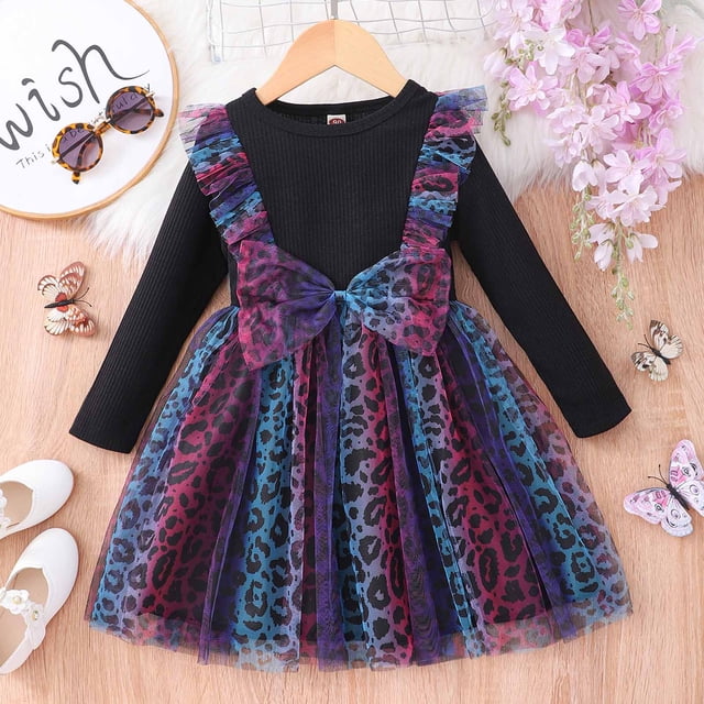 LSLJS Spring Toddler Baby Girl Flower Mesh Bowknot Long Sleeve Dress Princess Dress, Baby Outfits