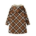 thumbnail image 5 of Flannel Jacket for Women Stylish Trendy Fleece Lined Plaid Shackets Long Sleeve Mid Long Winter Warm Sherpa Jackets Outerwear (XL, Brown), 5 of 5