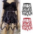 thumbnail image 3 of Arnés corporal de cuero punk para mujer, 2 colores, con cinturón de falda, cadena de metal 黑色, 3 of 9