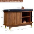 thumbnail image 3 of LEFHDA 39.4" Wide Walnut Shoe Bench with Padded Seat, Adjustable Shelf Storage Tambour Door Entryway Bench for Living Room, Bedroom, 3 of 10